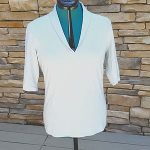 Grace short sleeve top, chambray blue, Large